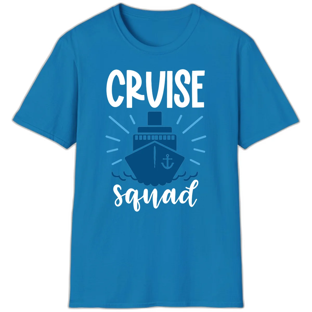 Cruise Squad Ship Anchor Design Vacation T-Shirt in Sapphire