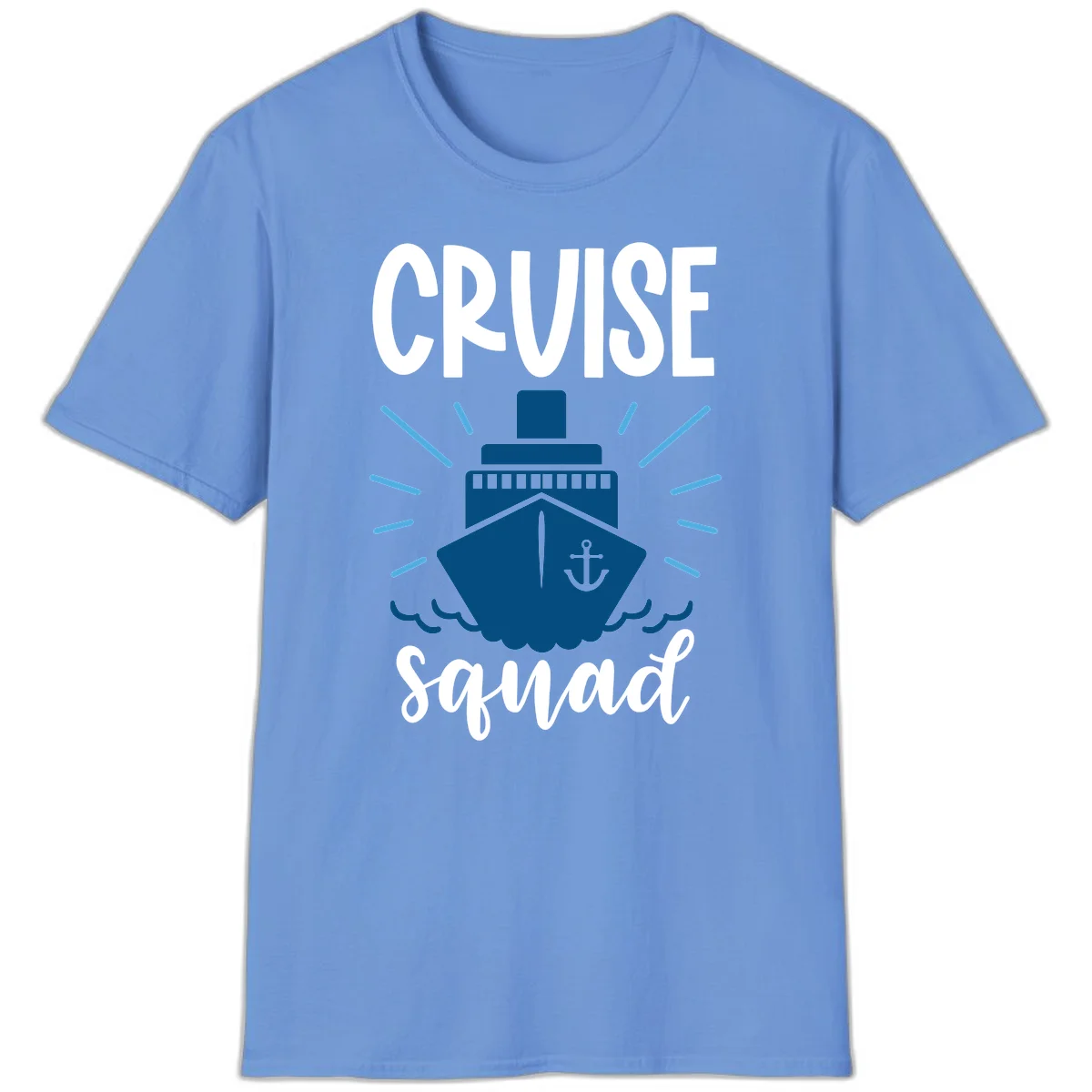 Cruise Squad Ship Anchor Design Vacation T-Shirt in Carolina Blue