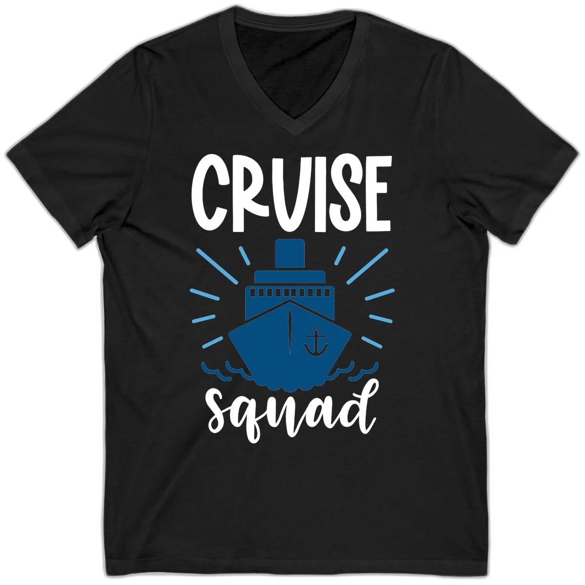 Cruise Squad Ship Anchor Design V-Neck Tee in Black