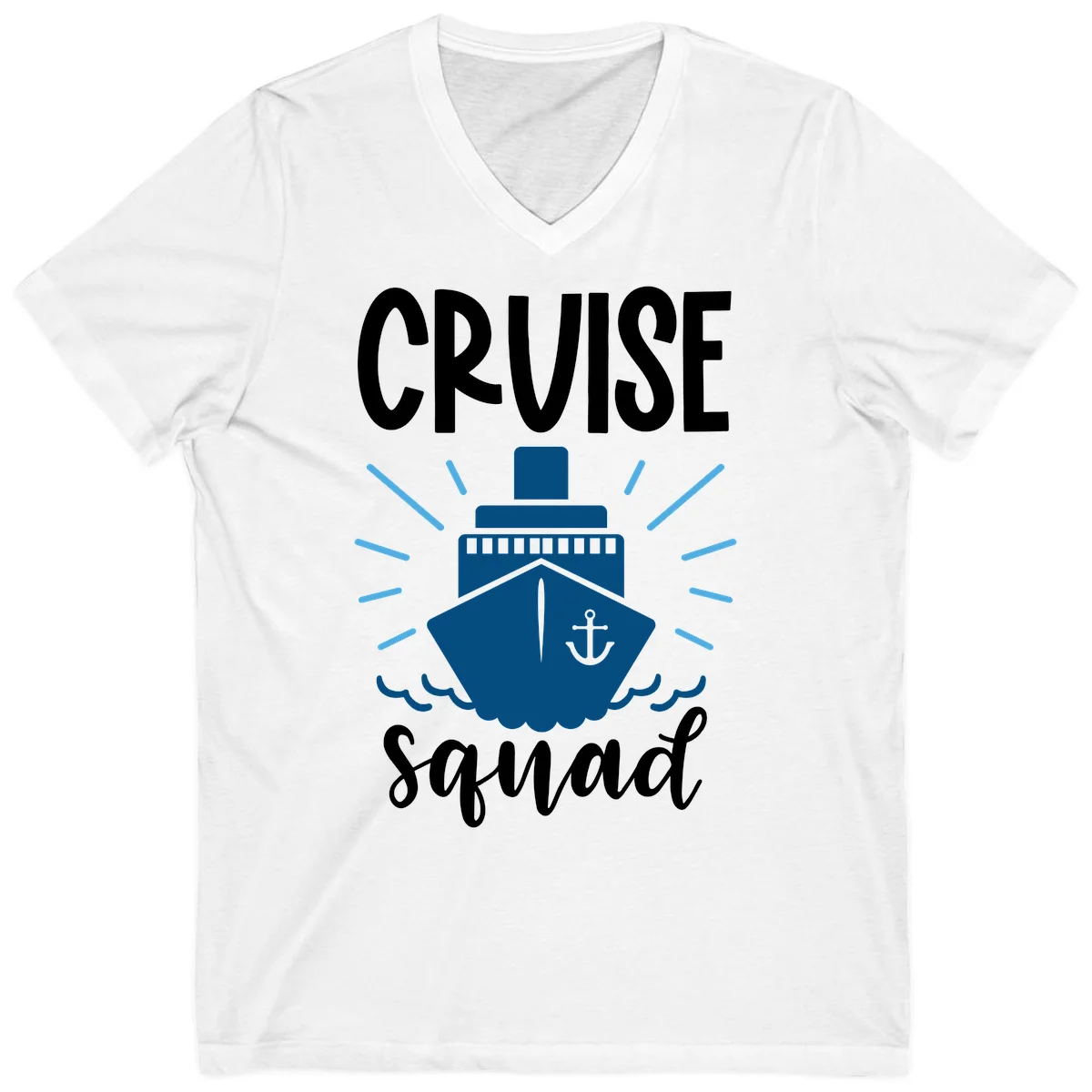 Cruise Squad Ship Anchor Design V-Neck Tee in White