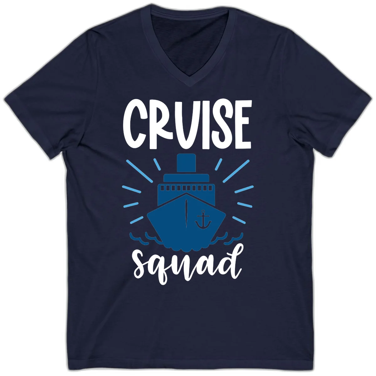 Cruise Squad Ship Anchor Design V-Neck Tee in Navy