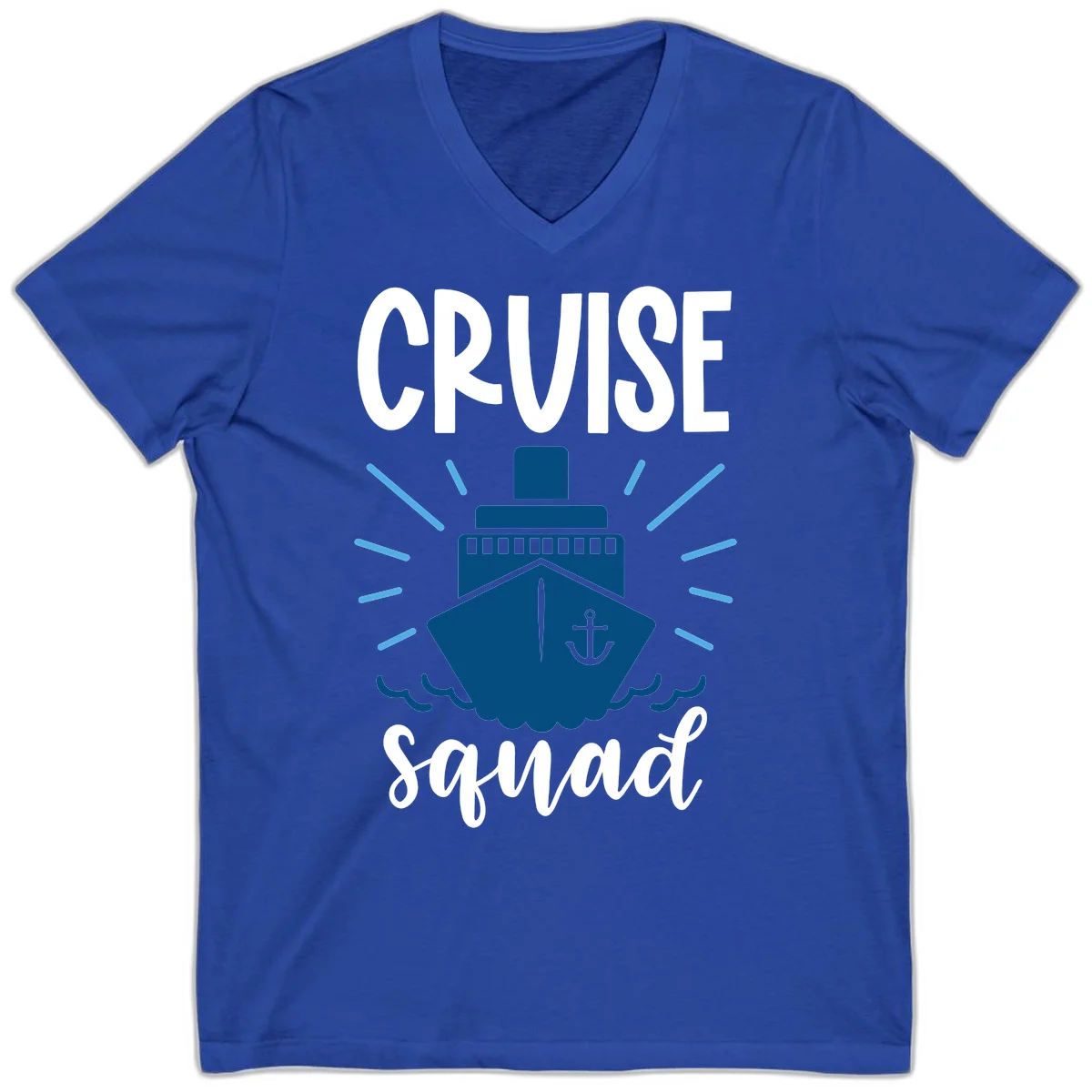 Cruise Squad Ship Anchor Design V-Neck Tee in True Royal