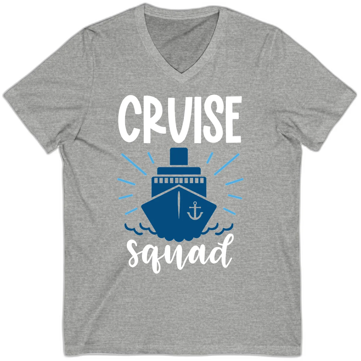Cruise Squad Ship Anchor Design V-Neck Tee in Athletic Heather