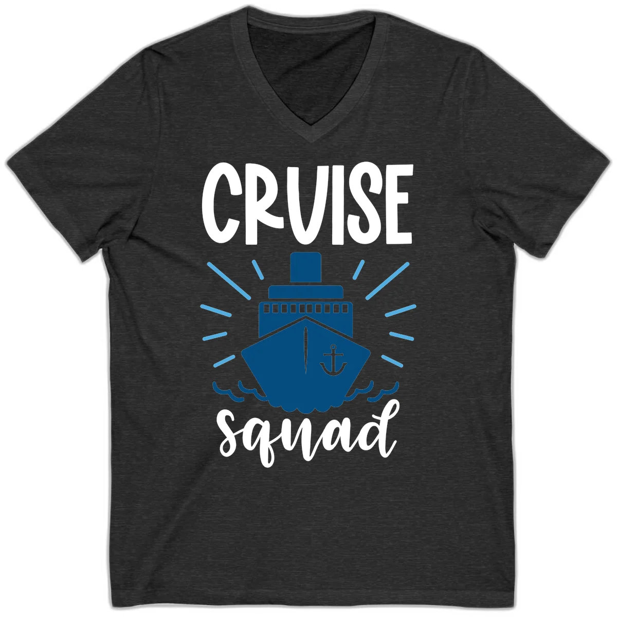 Cruise Squad Ship Anchor Design V-Neck Tee in Dark Grey Heather