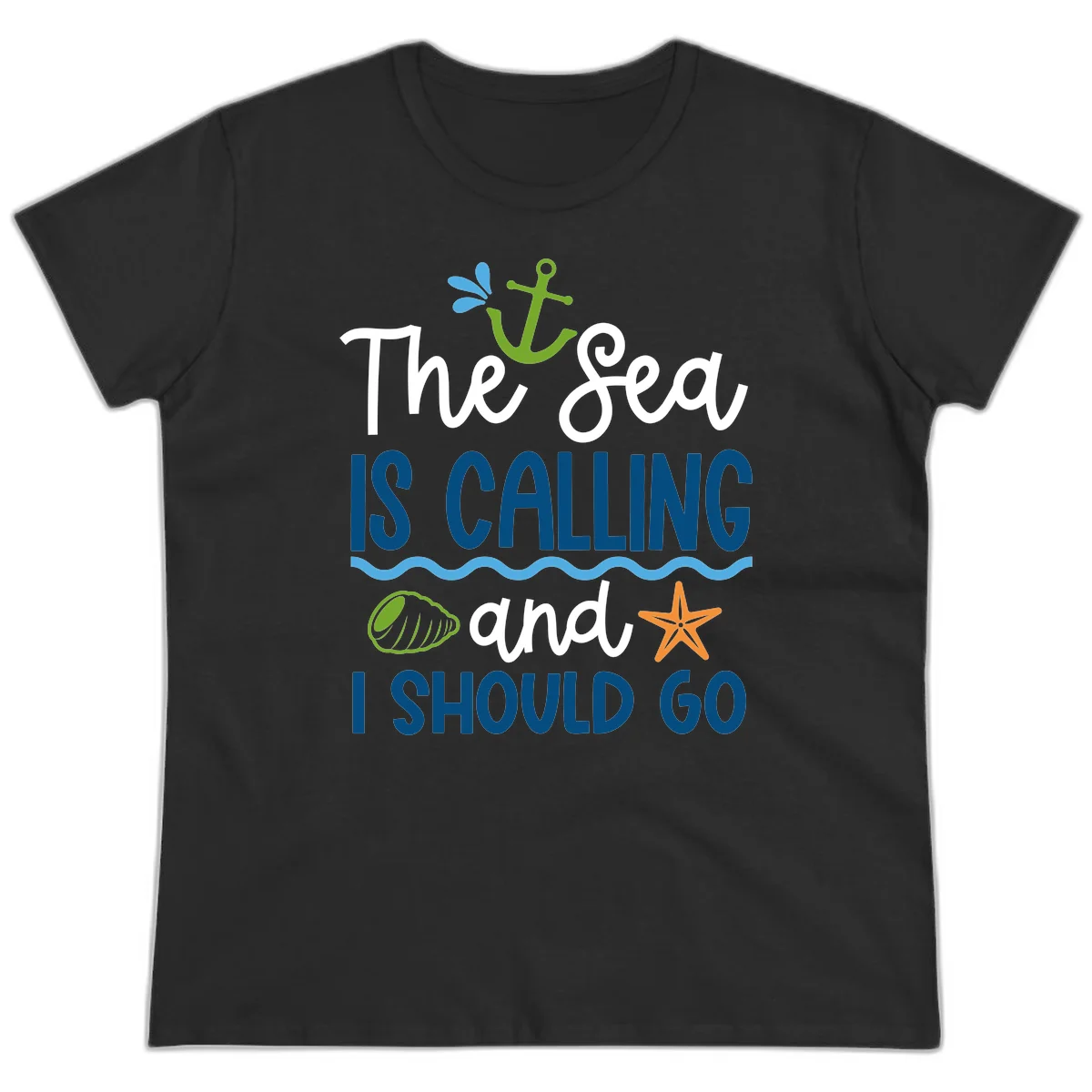 The Sea Is Calling Ladies Tee in Black