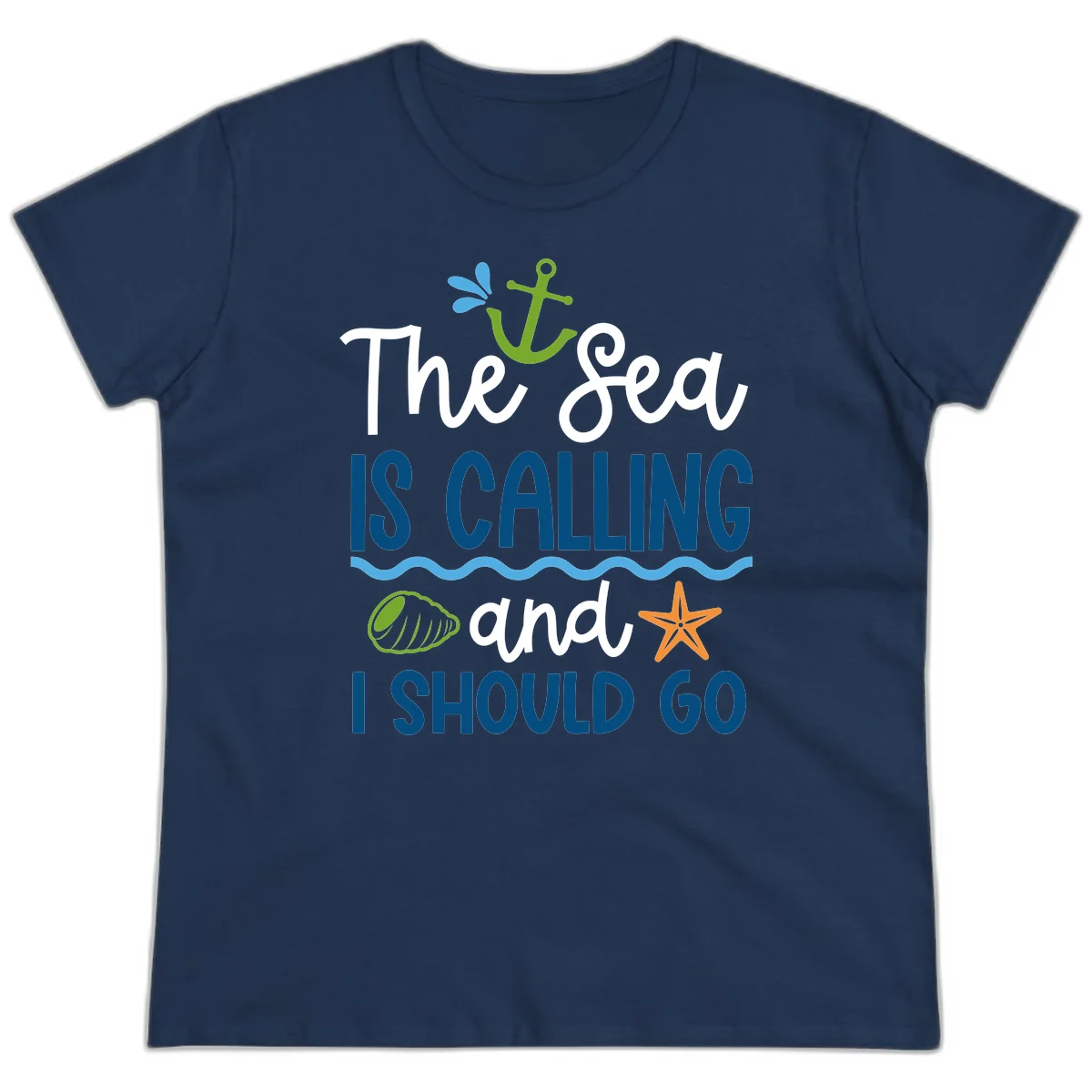 The Sea Is Calling Ladies Tee in Navy