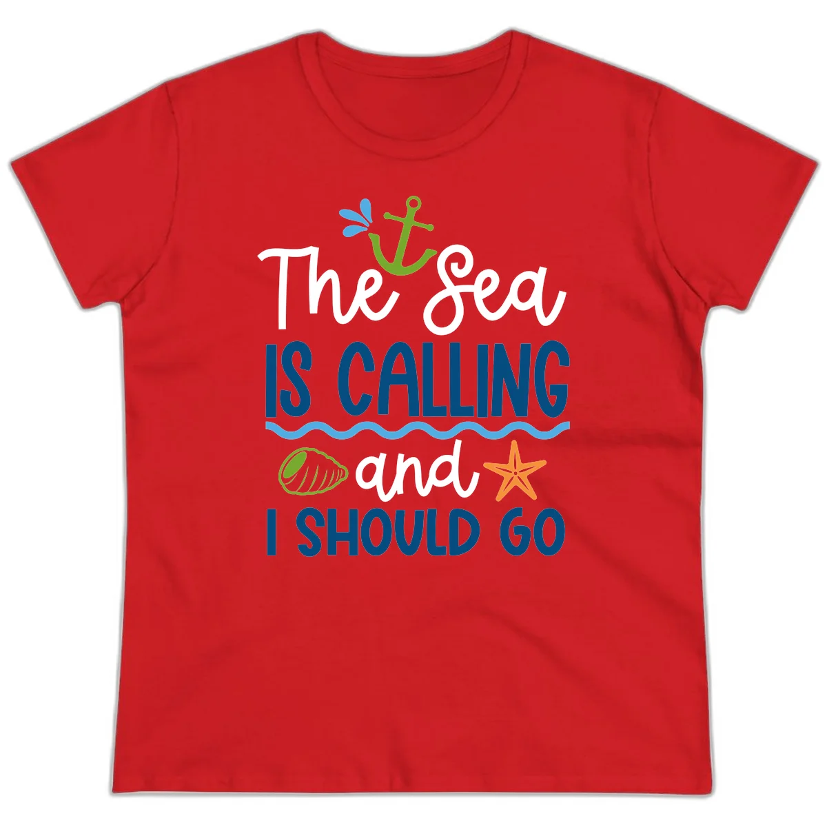 The Sea Is Calling Ladies Tee in Red