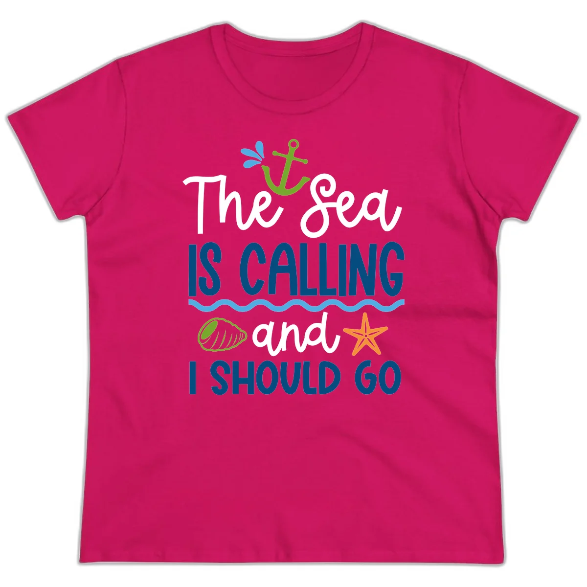 The Sea Is Calling Ladies Tee in Heliconia