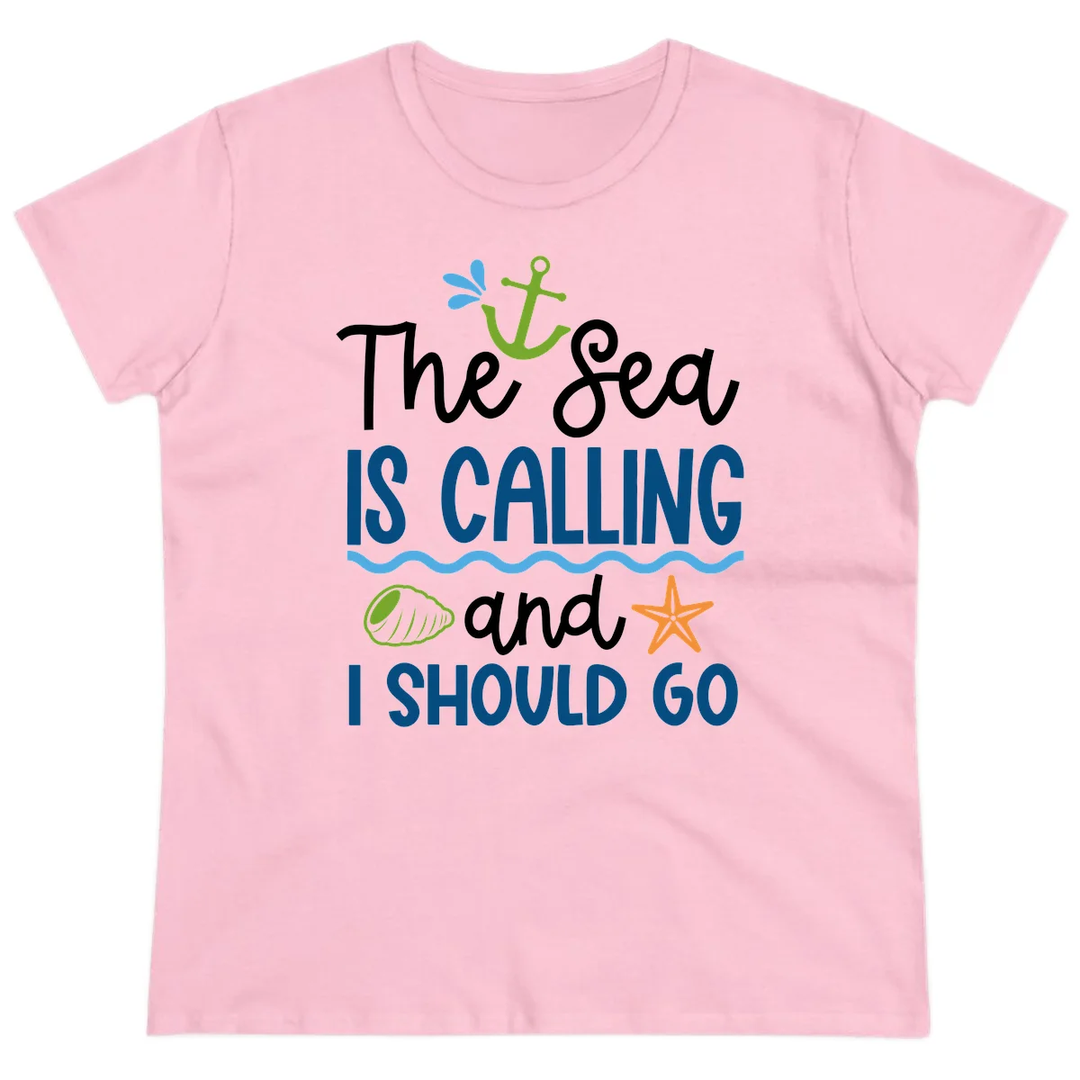 The Sea Is Calling Ladies Tee in Light Pink