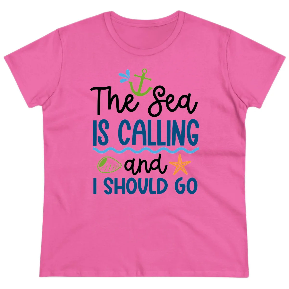The Sea Is Calling Ladies Tee in Azalea
