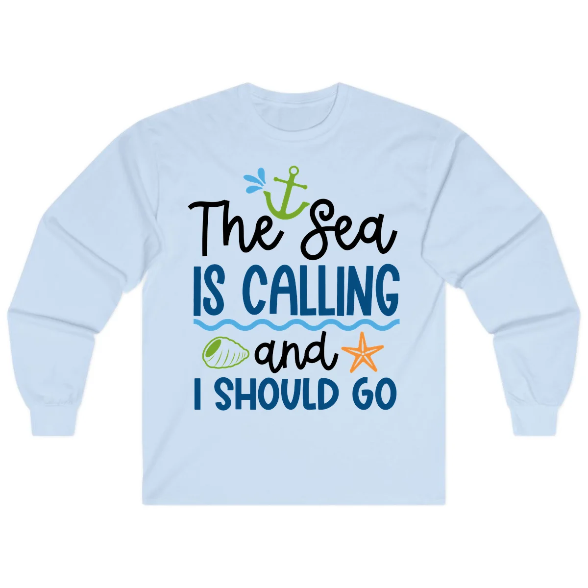 The Sea Is Calling Long Sleeve in Light Blue