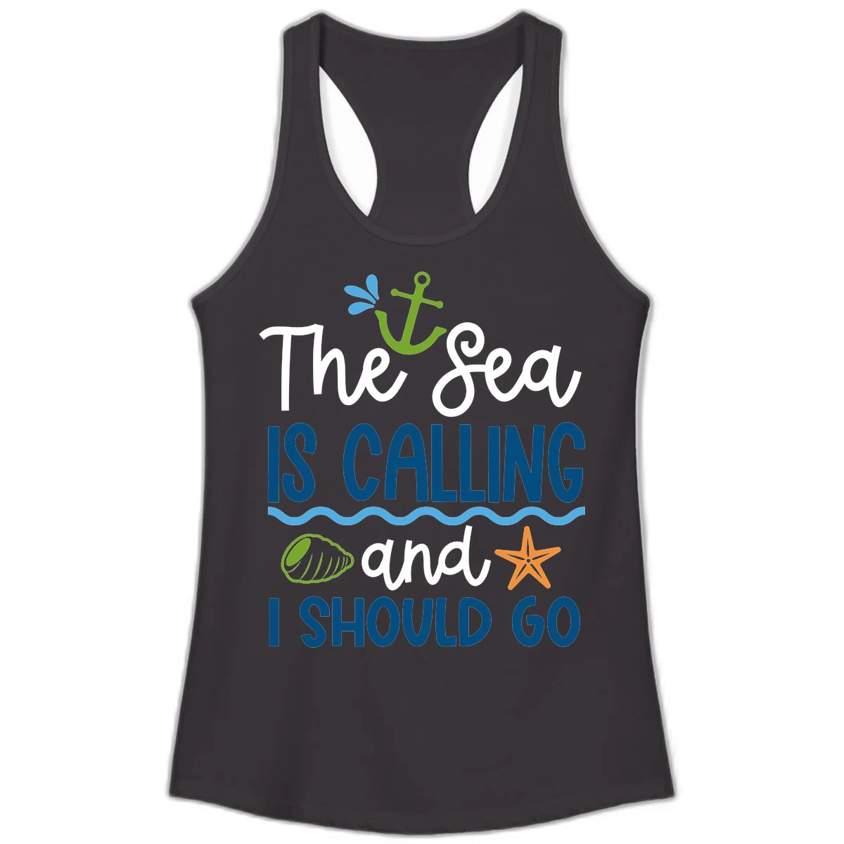 The Sea Is Calling Ladies Tank in Black