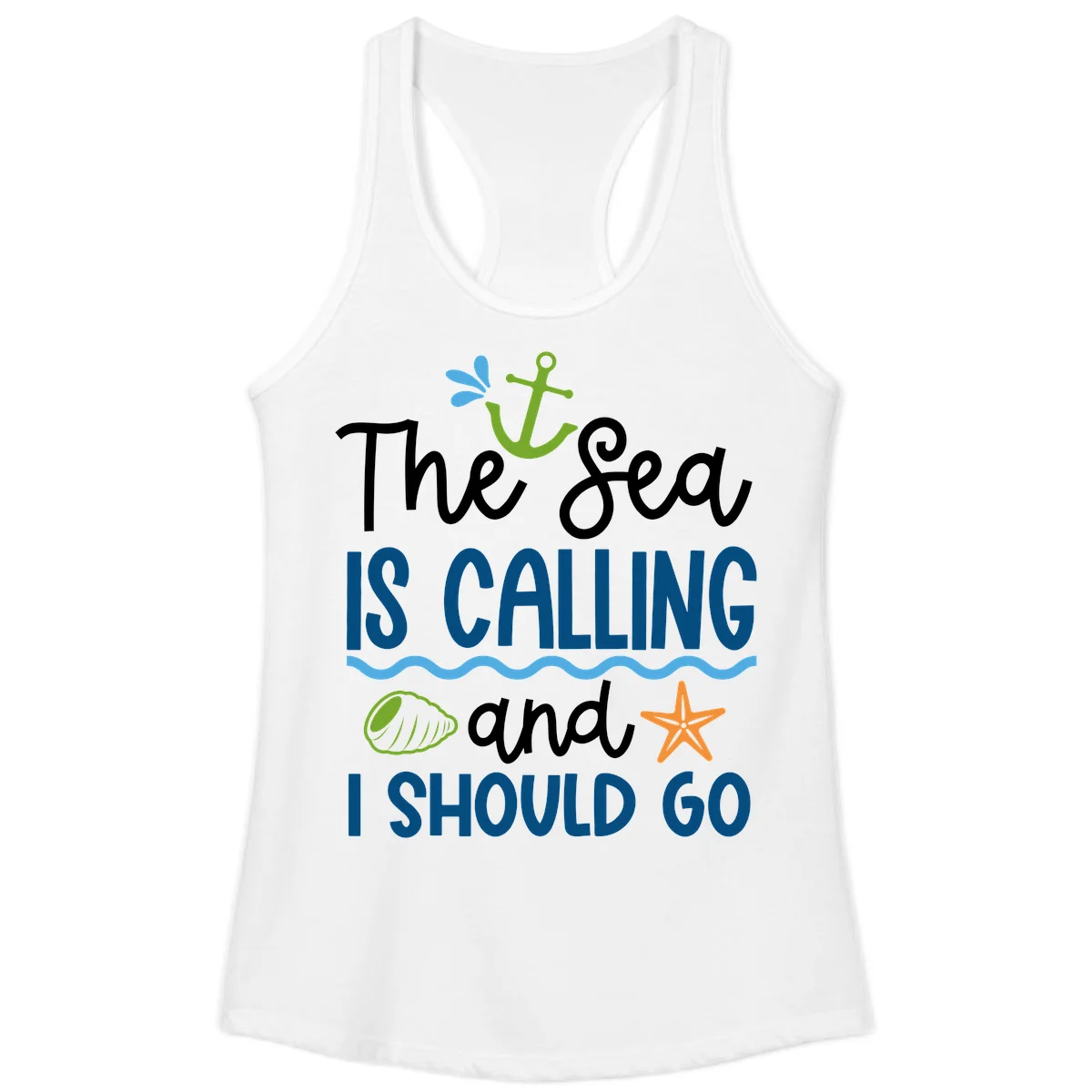 The Sea Is Calling Ladies Tank in White