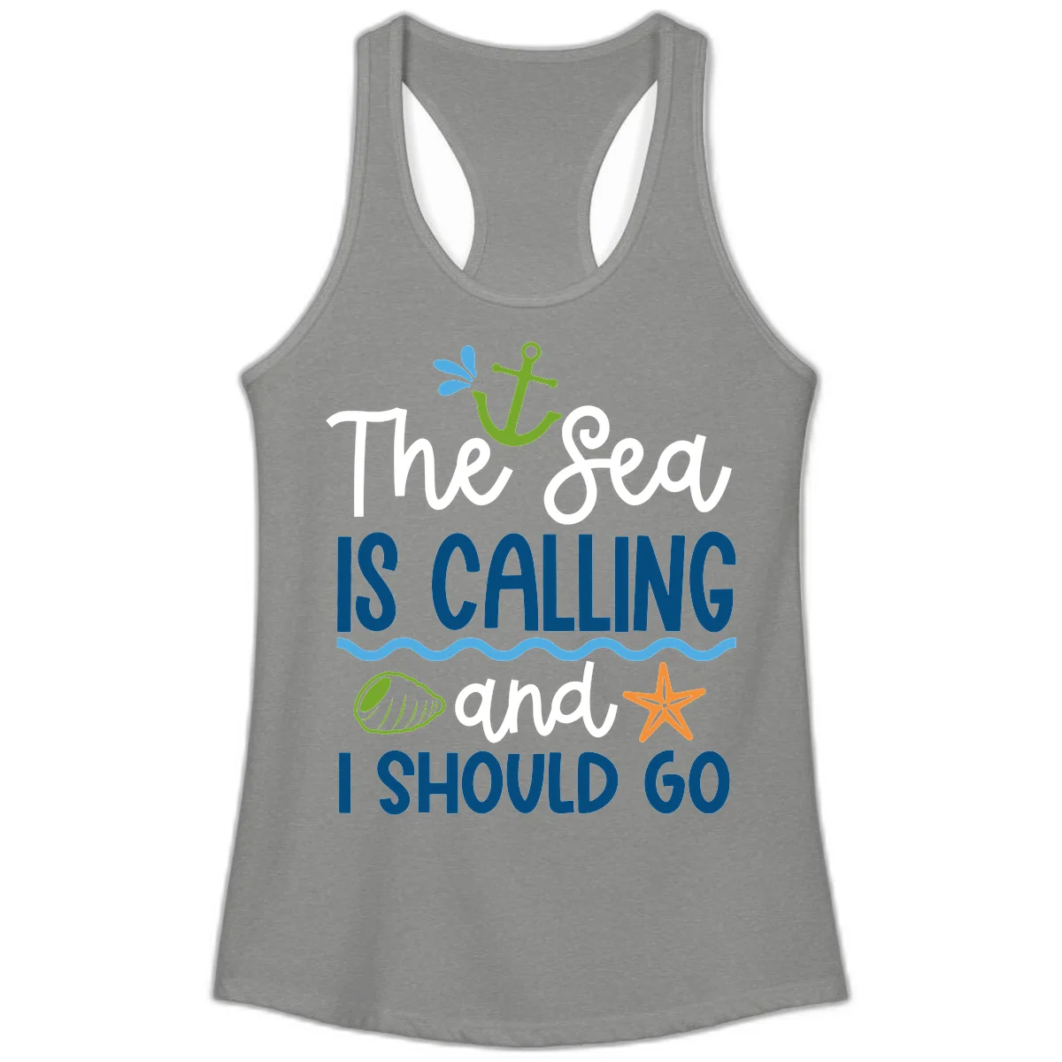 The Sea Is Calling Ladies Tank in Heather Grey
