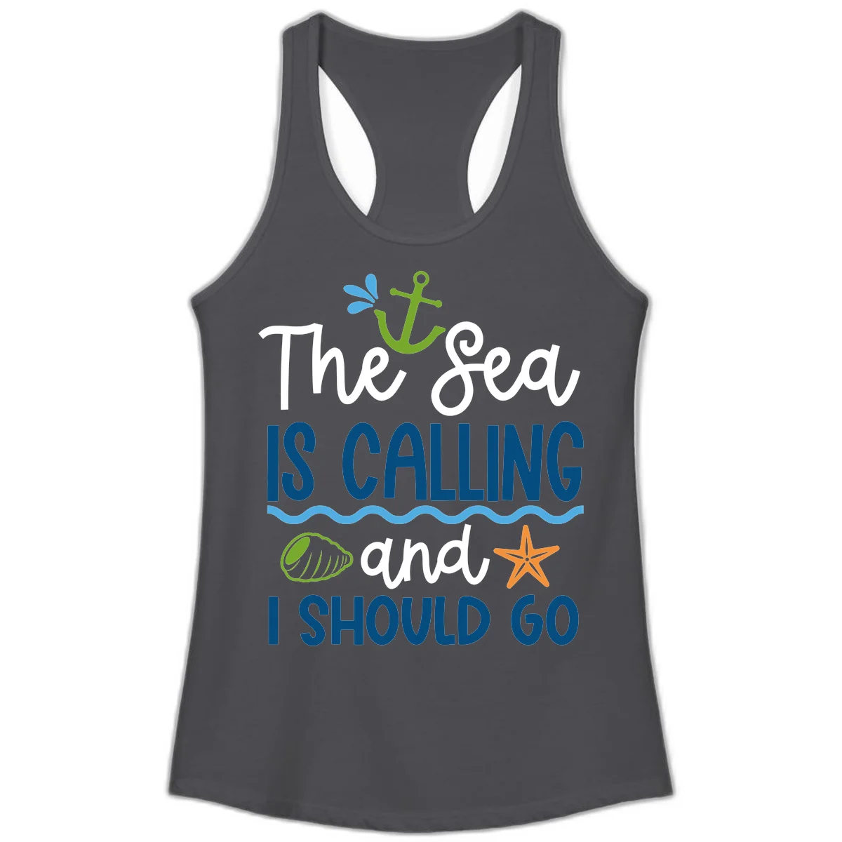 The Sea Is Calling Ladies Tank in Solid Dark Gray