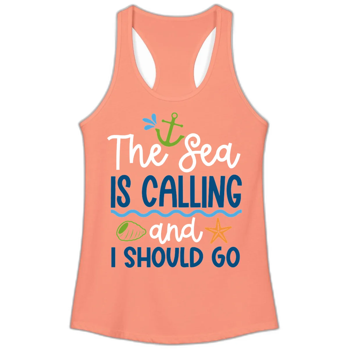 The Sea Is Calling Ladies Tank in Solid Light Orange