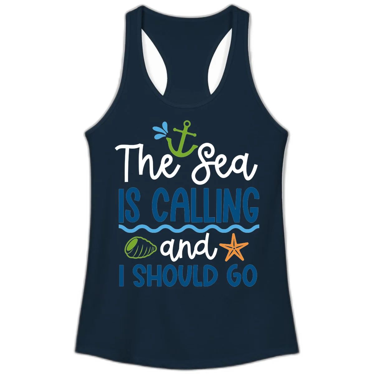 The Sea Is Calling Ladies Tank in Solid Midnight Navy