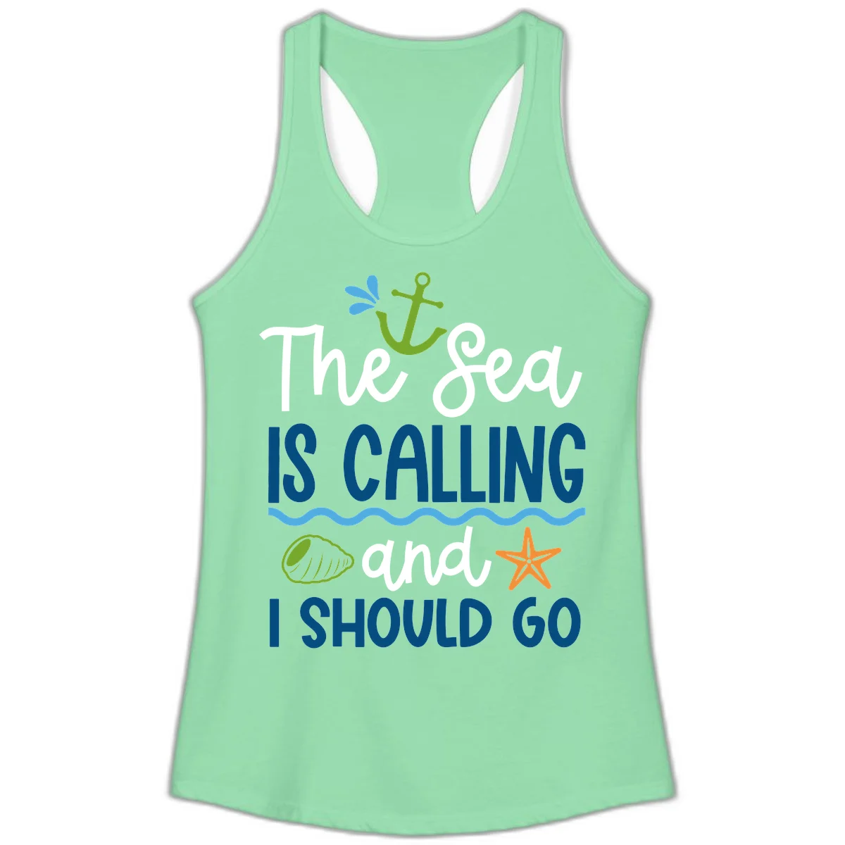 The Sea Is Calling Ladies Tank in Solid Mint