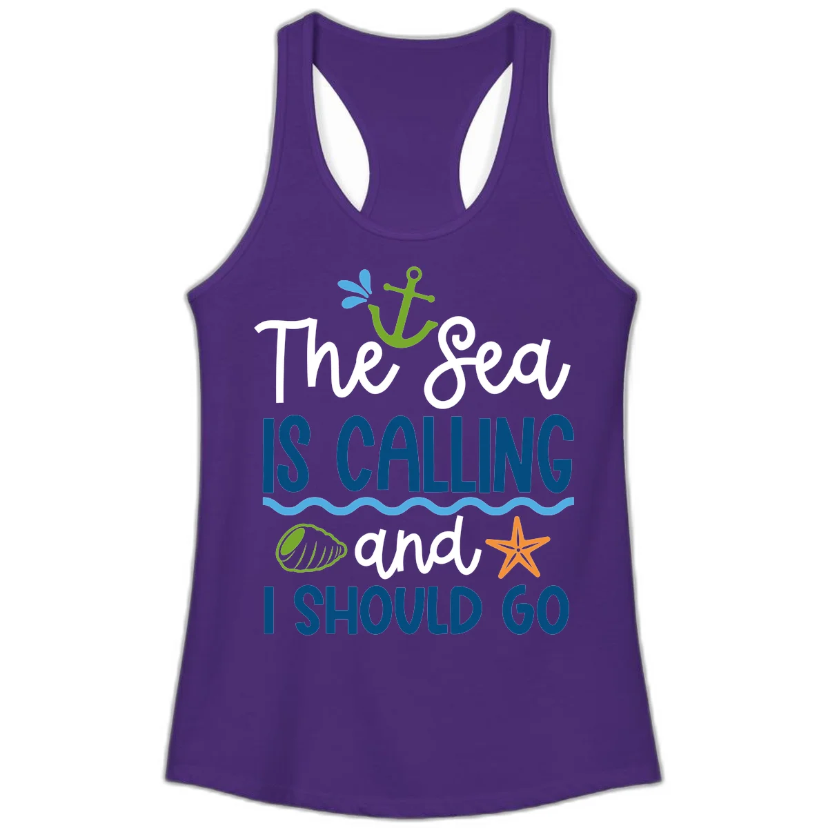 The Sea Is Calling Ladies Tank in Solid Purple Rush