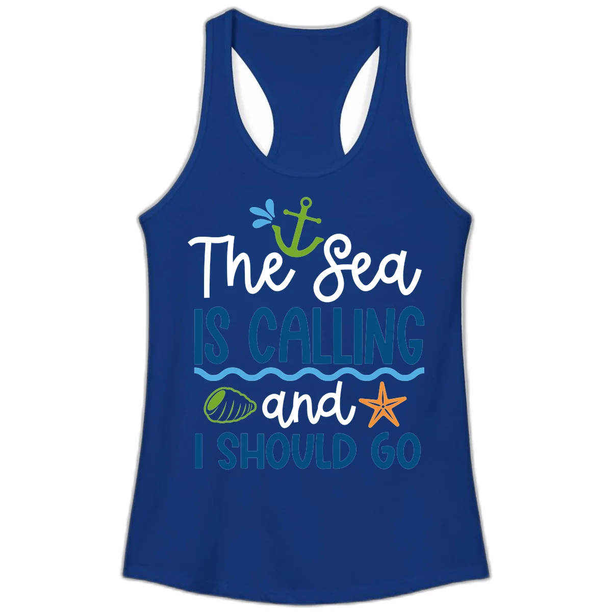 The Sea Is Calling Ladies Tank in Solid Royal