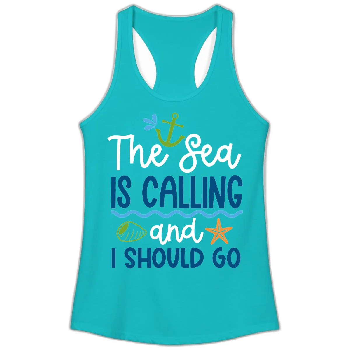 The Sea Is Calling Ladies Tank in Tahiti Blue