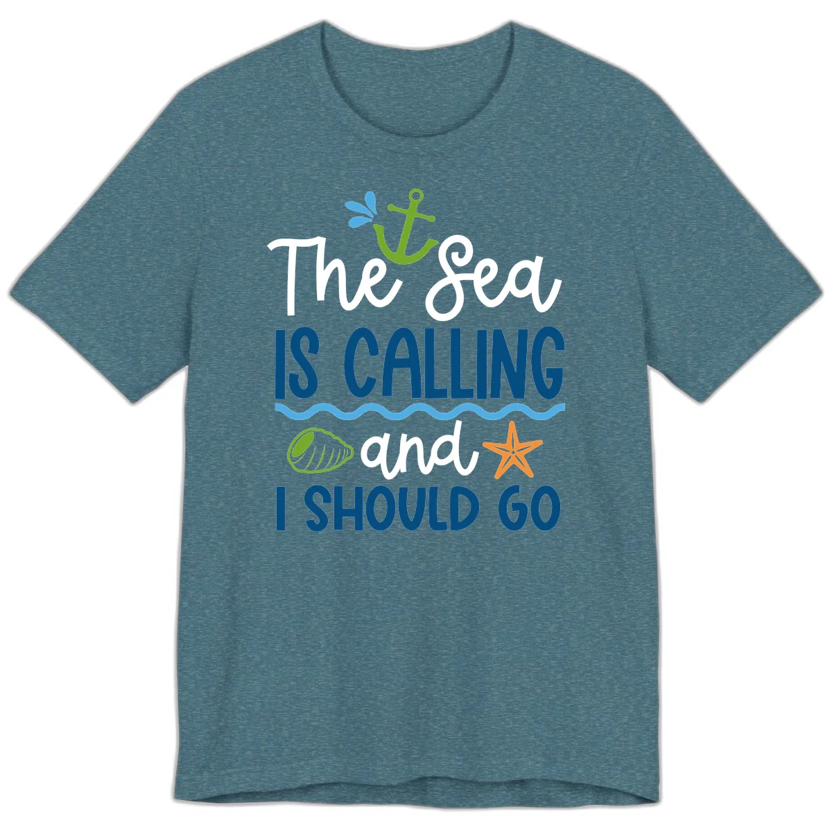 The Sea Is Calling Premium T-Shirt in Heather Deep Teal