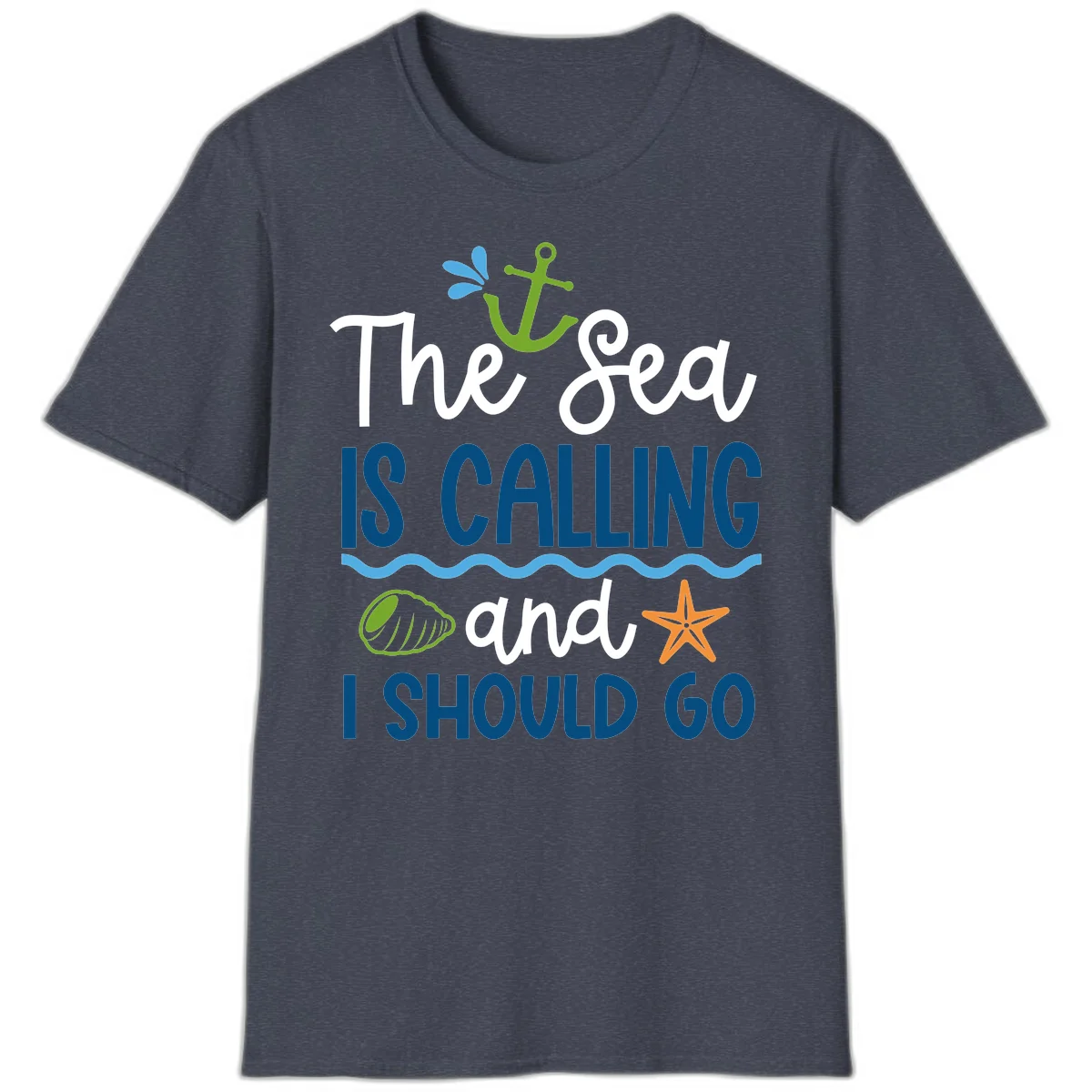 The Sea Is Calling T-Shirt in Heather Navy