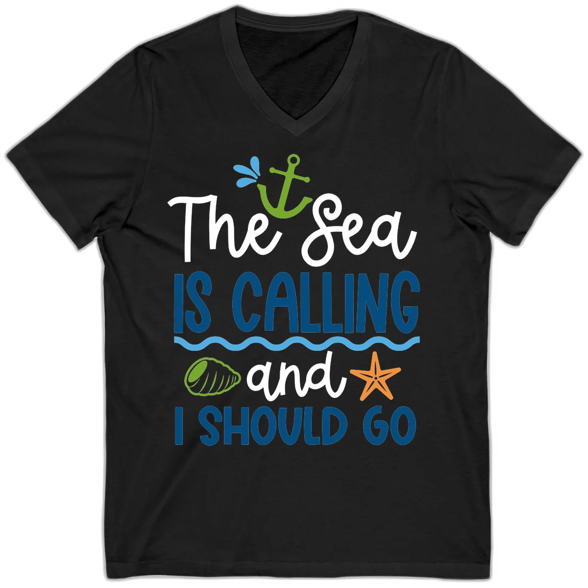 The Sea Is Calling V-Neck in Black