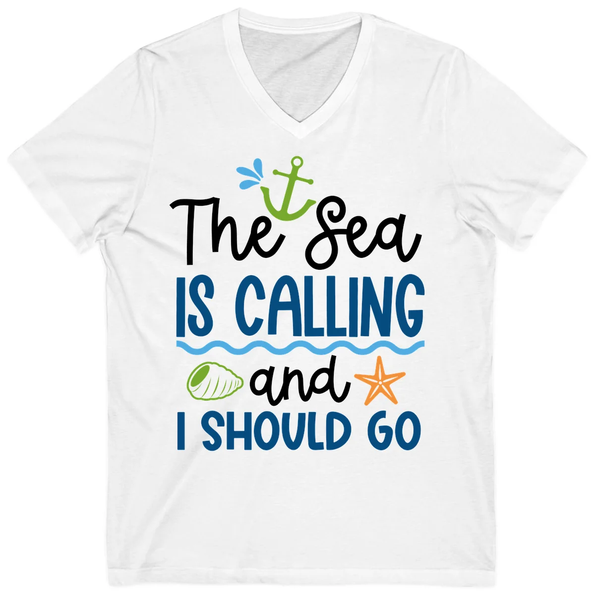The Sea Is Calling V-Neck in White