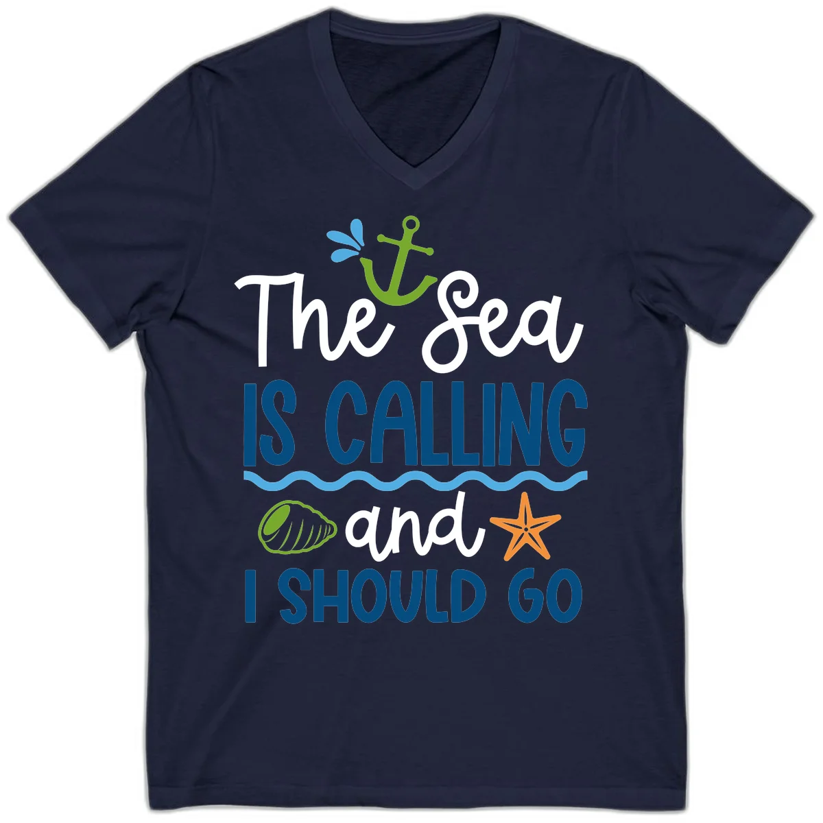 The Sea Is Calling V-Neck in Navy