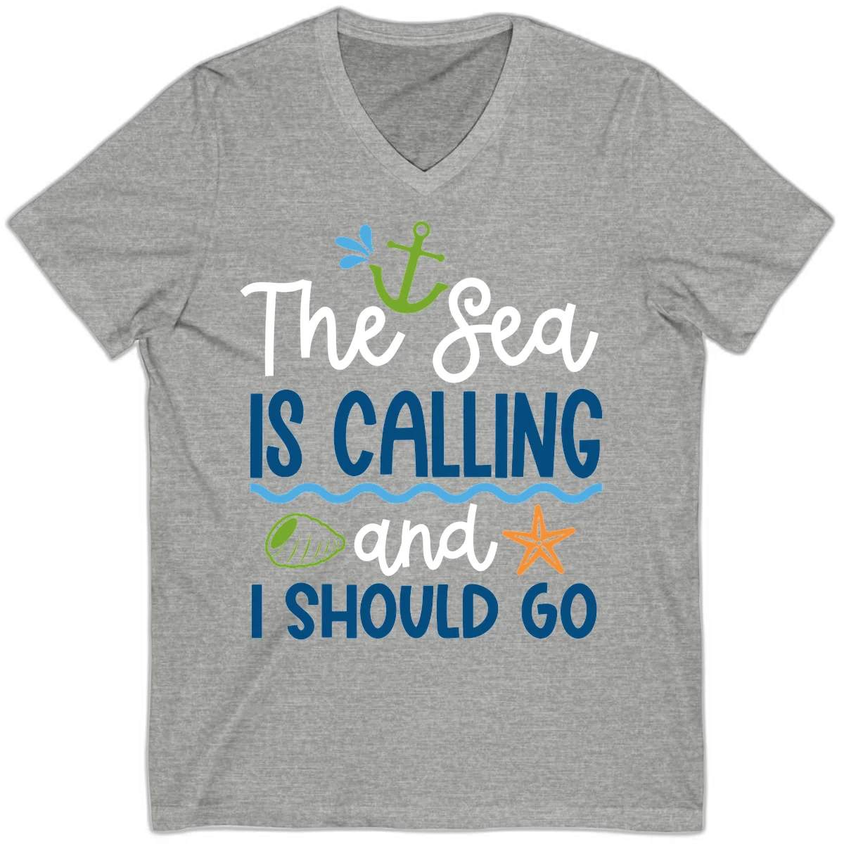The Sea Is Calling V-Neck in Athletic Heather