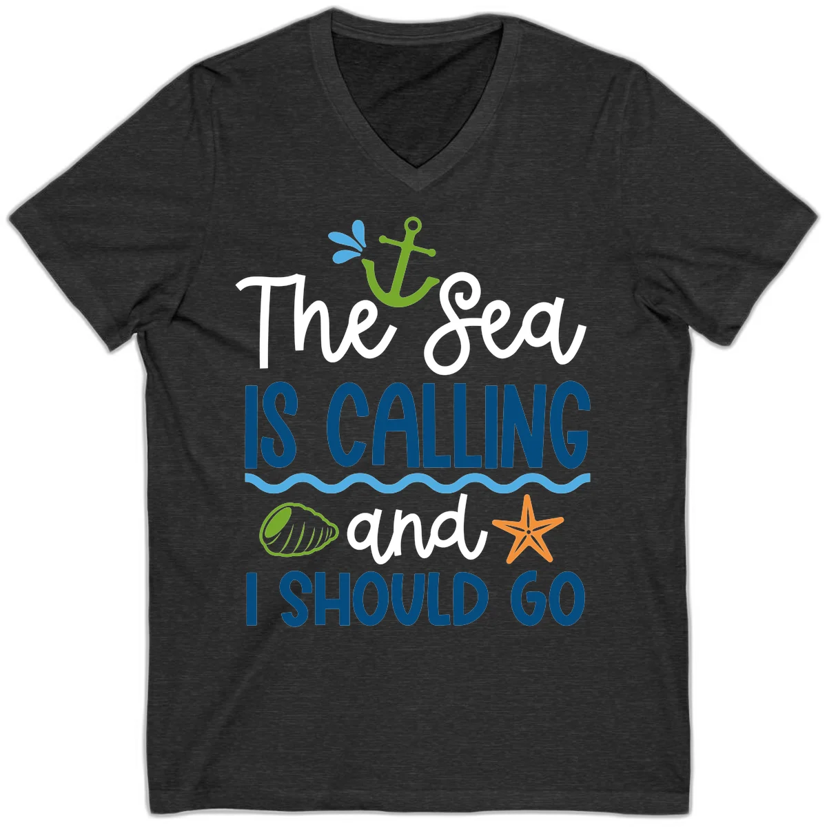 The Sea Is Calling V-Neck in Dark Grey Heather
