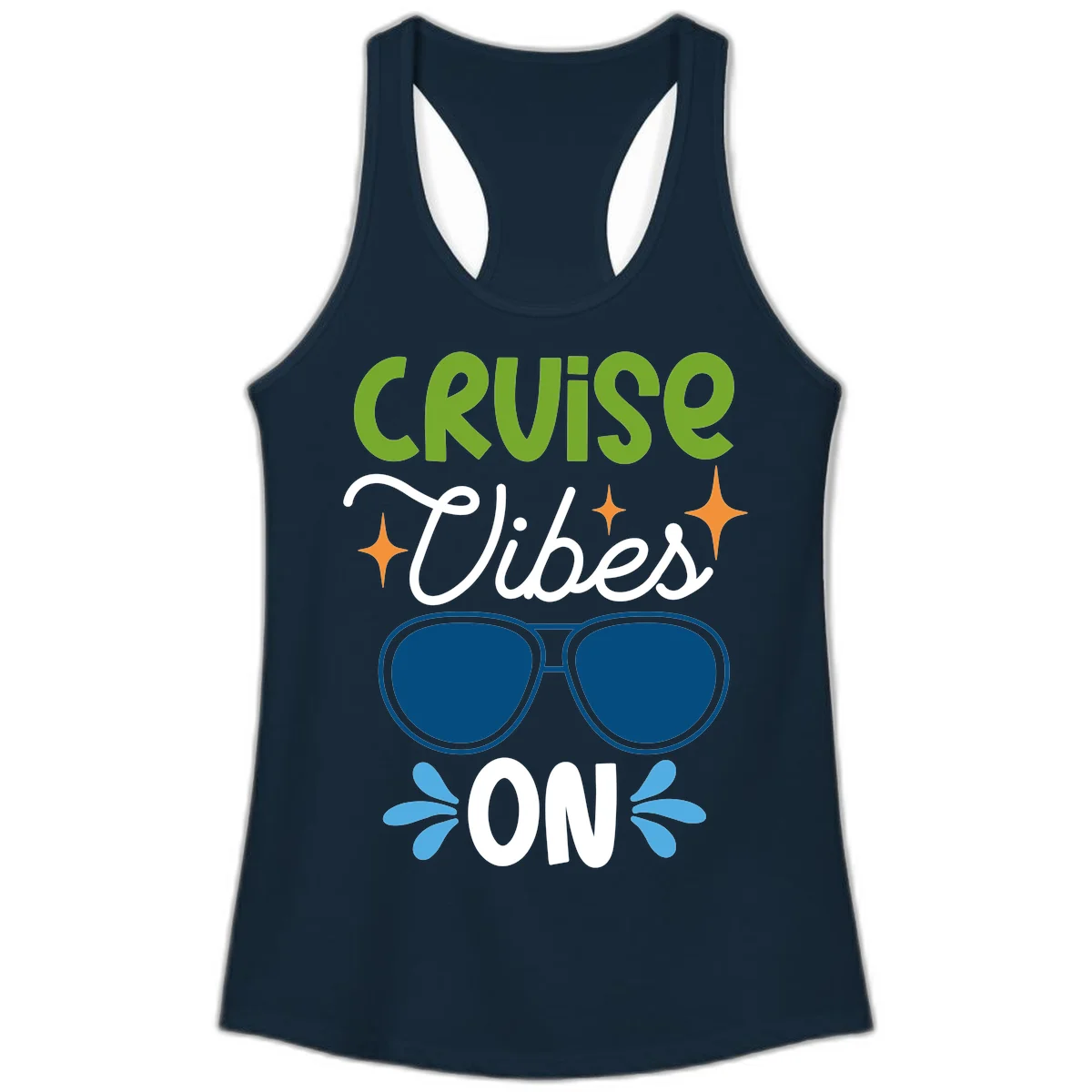Cruise Vibes On Ladies Tank Top in Solid Midnight Navy