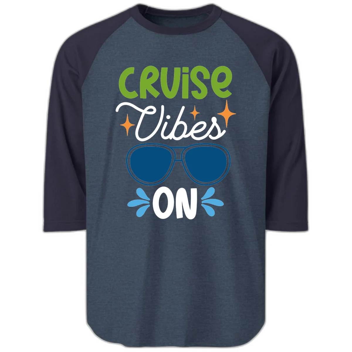 Cruise Vibes On Raglan 3/4 Tee in Heather Denim Navy