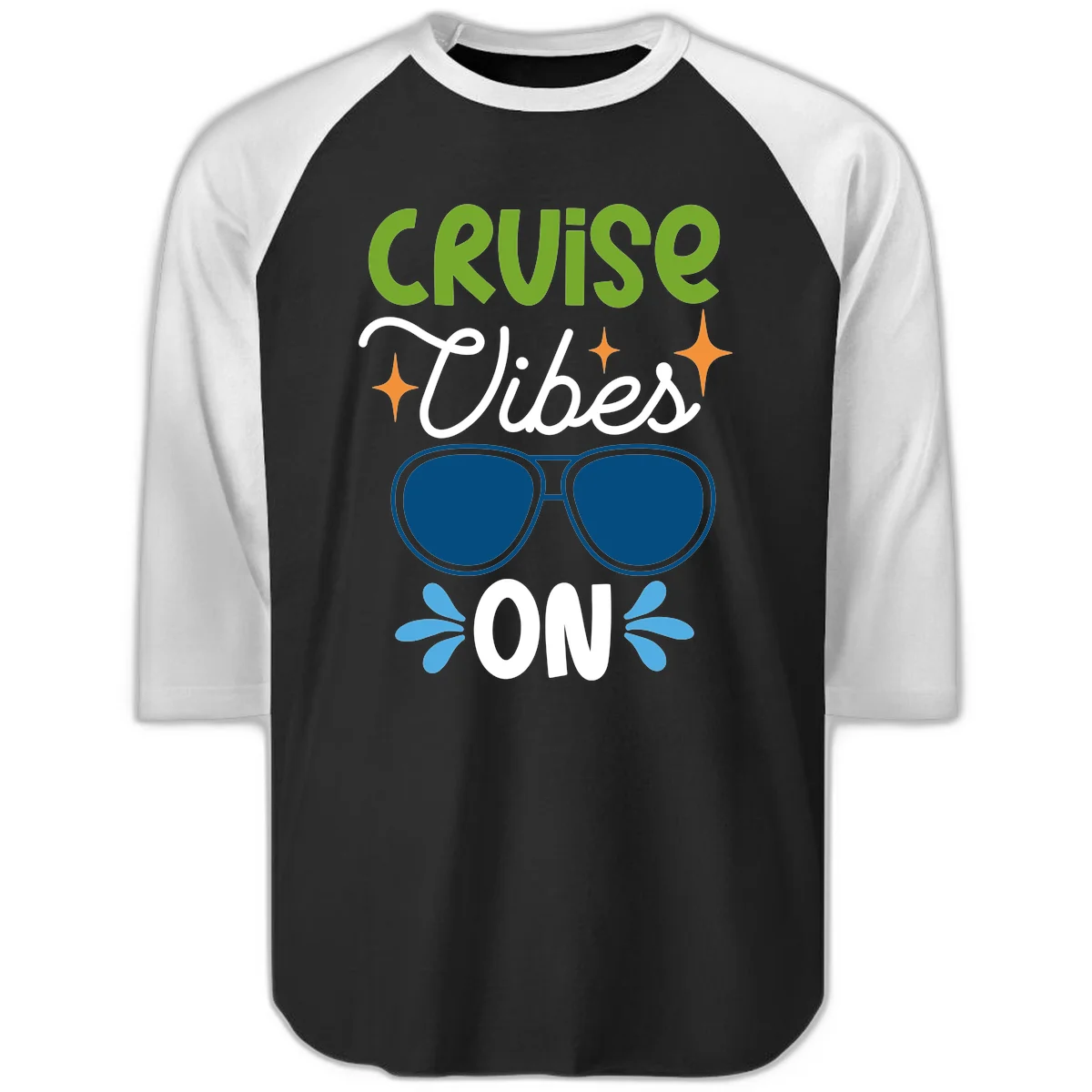Cruise Vibes On Raglan 3/4 Tee in Black White
