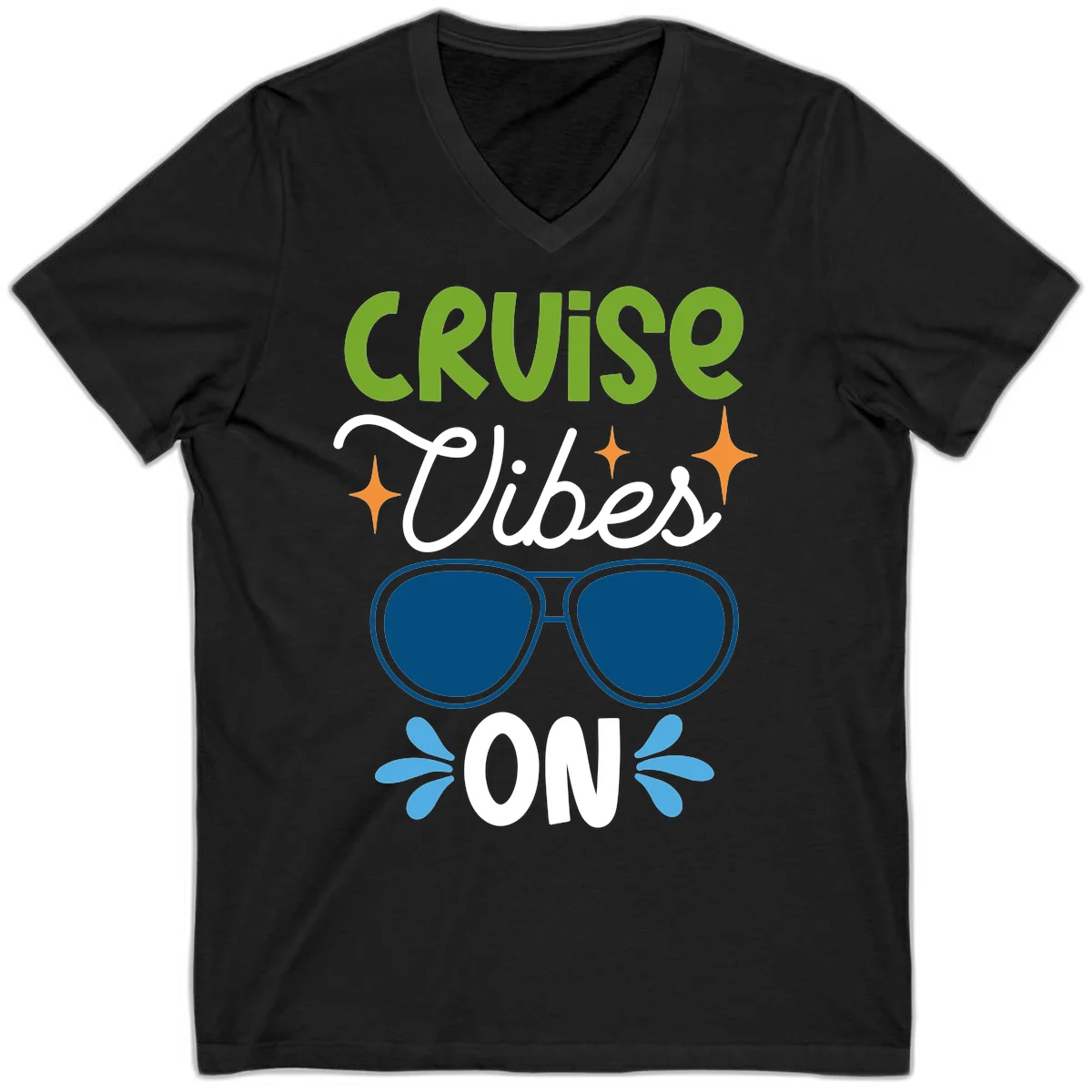 Cruise Vibes On V-Neck T-Shirt in Black