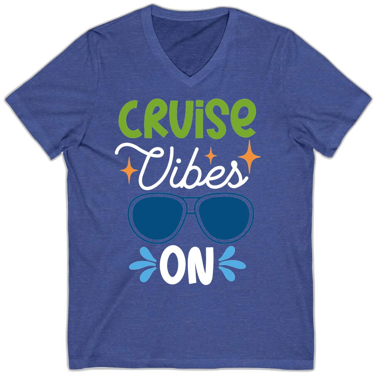 Cruise Vibes On V-Neck T-Shirt in Heather True Royal