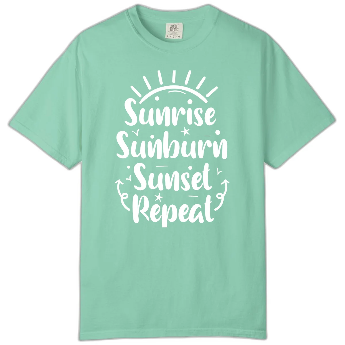 Sunrise Sunburn Sunset Repeat Comfort Color T-Shirt in Island Reef