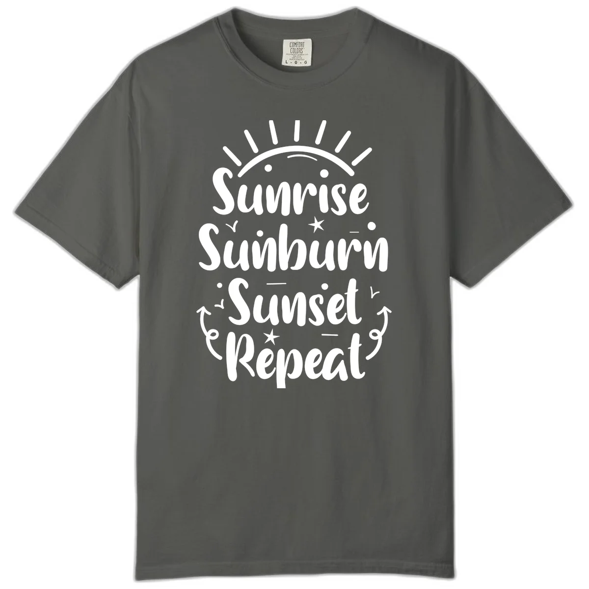 Sunrise Sunburn Sunset Repeat Comfort Color T-Shirt in Pepper