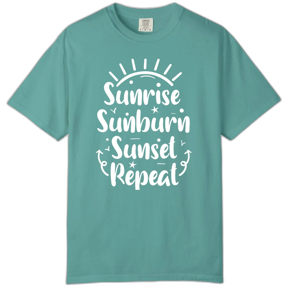 Sunrise Sunburn Sunset Repeat Comfort Color T-Shirt in Seafoam
