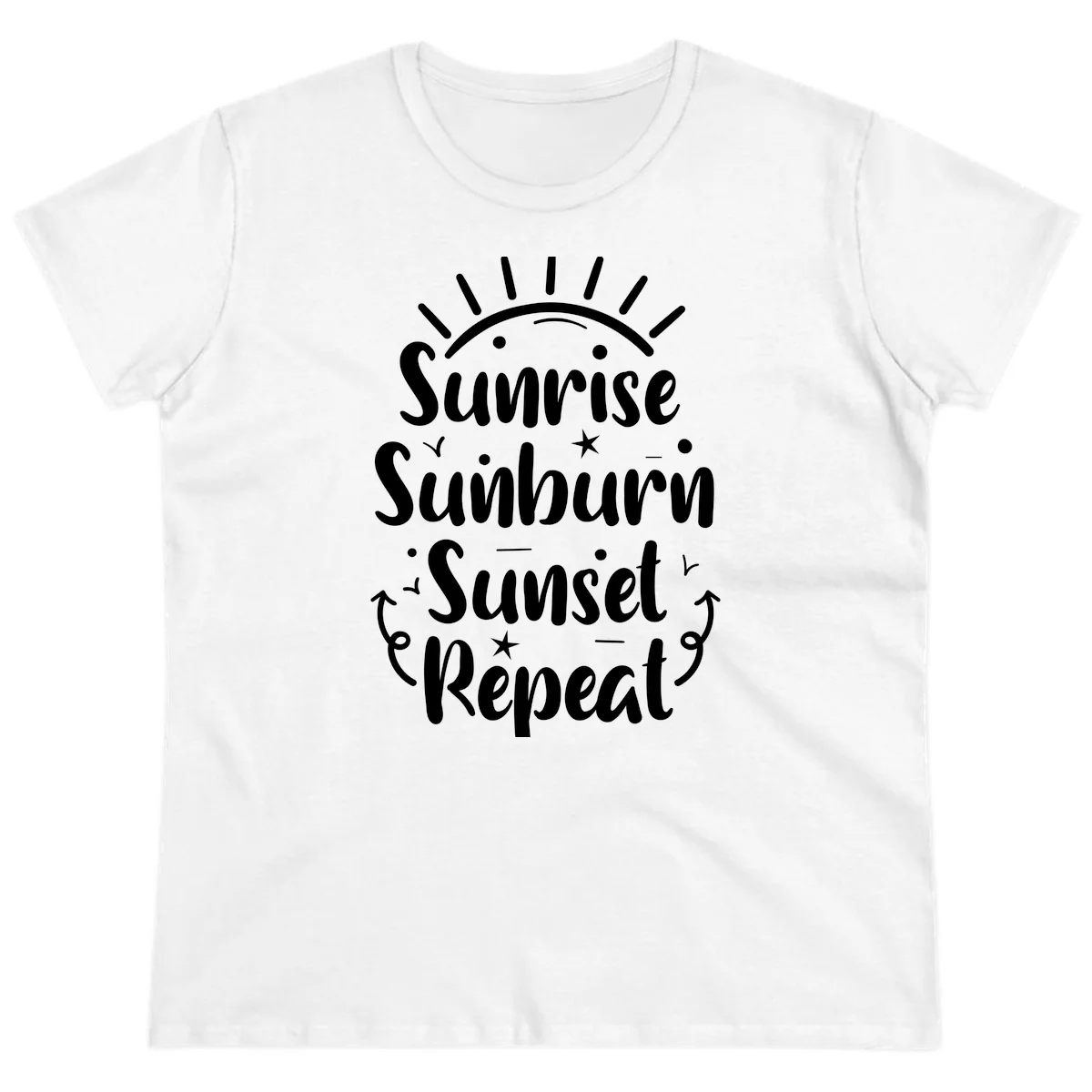 Sunrise Sunburn Sunset Repeat Ladies Tee in White