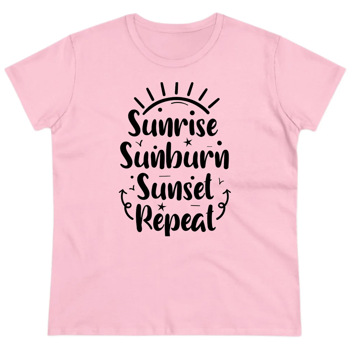 Sunrise Sunburn Sunset Repeat Ladies Tee in Light Pink
