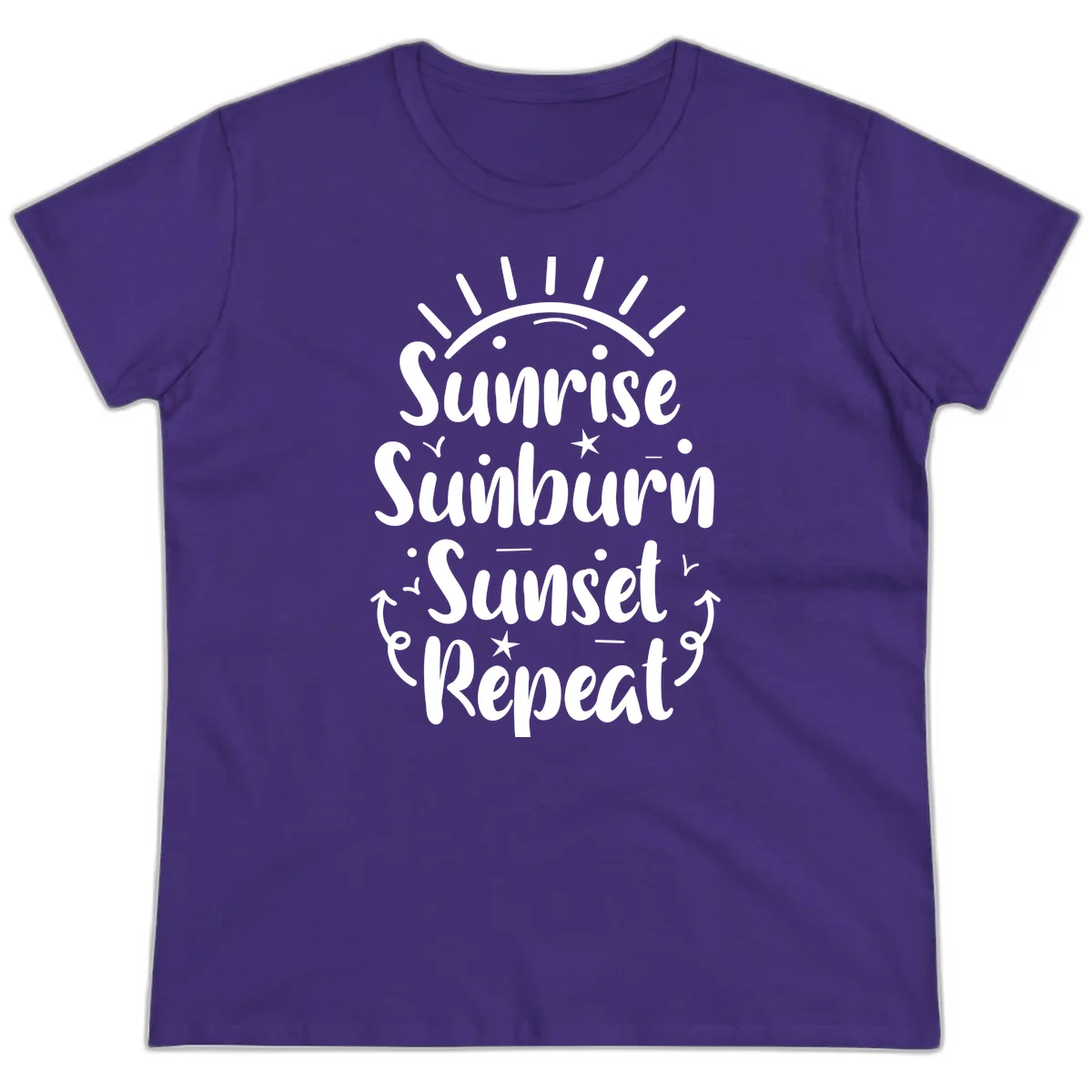 Sunrise Sunburn Sunset Repeat Ladies Tee in Purple