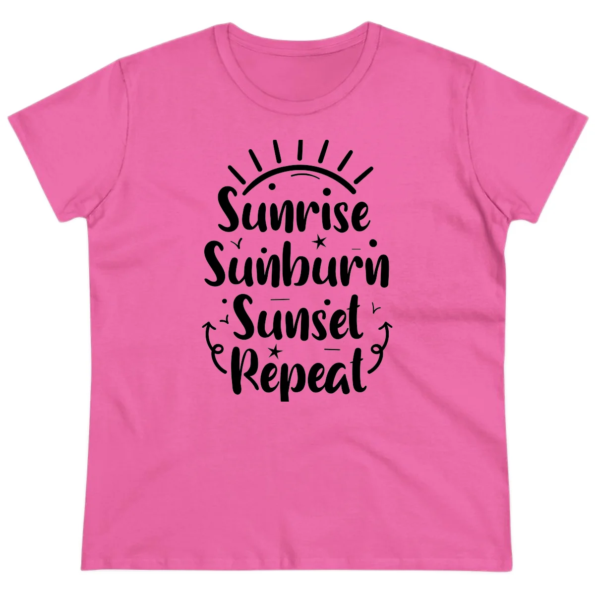Sunrise Sunburn Sunset Repeat Ladies Tee in Azalea