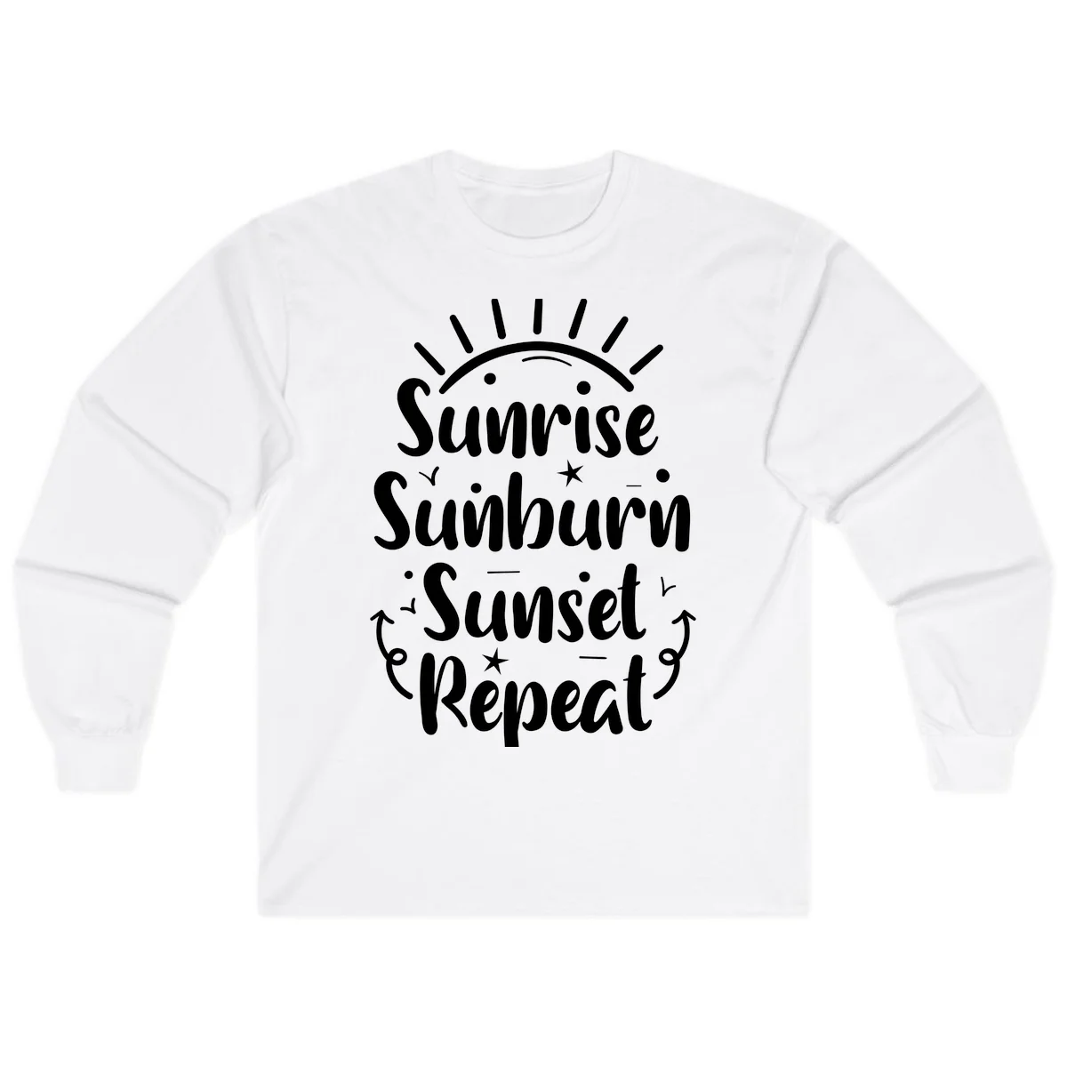 Sunrise Sunburn Sunset Repeat Long Sleeve T-Shirt in White