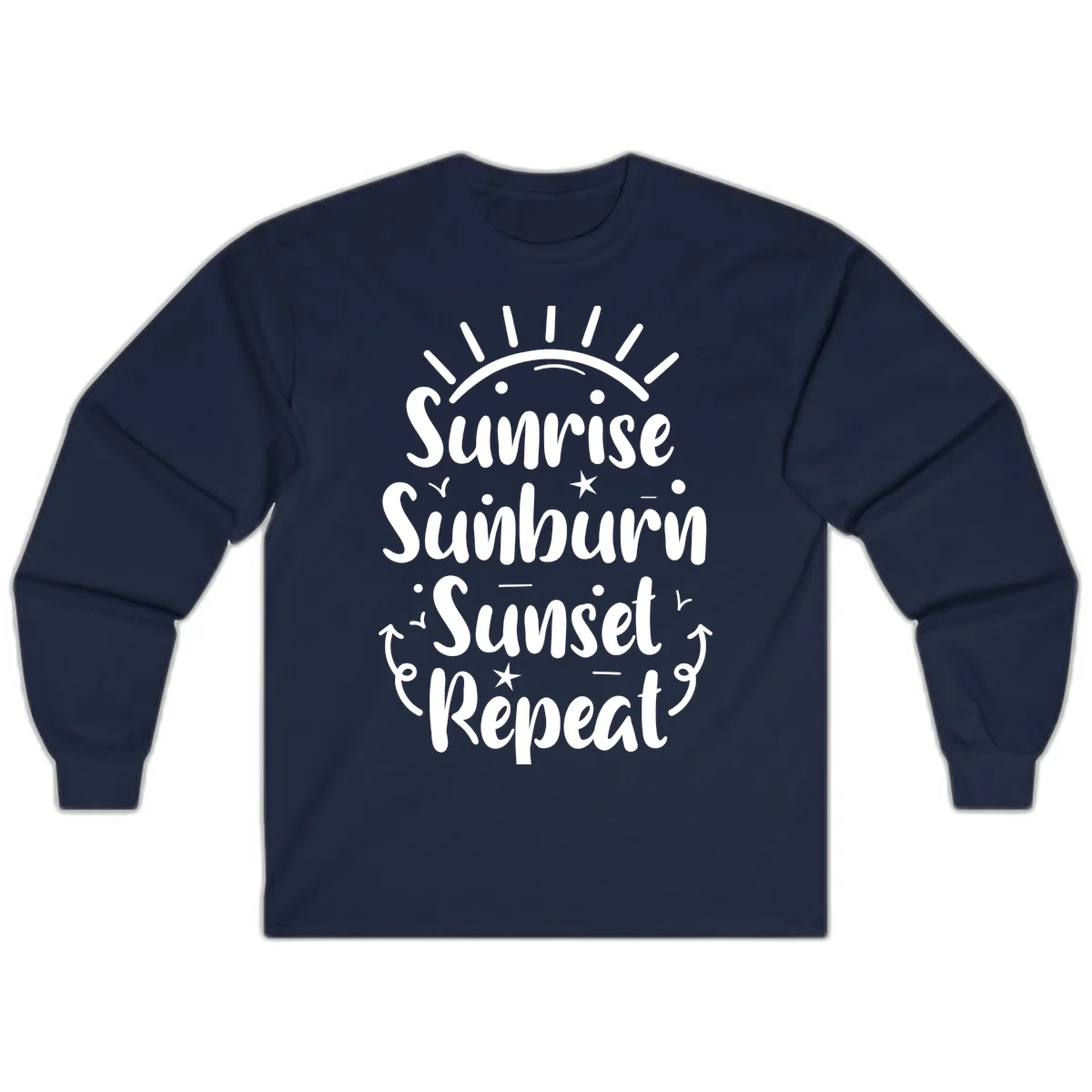 Sunrise Sunburn Sunset Repeat Long Sleeve T-Shirt in Navy