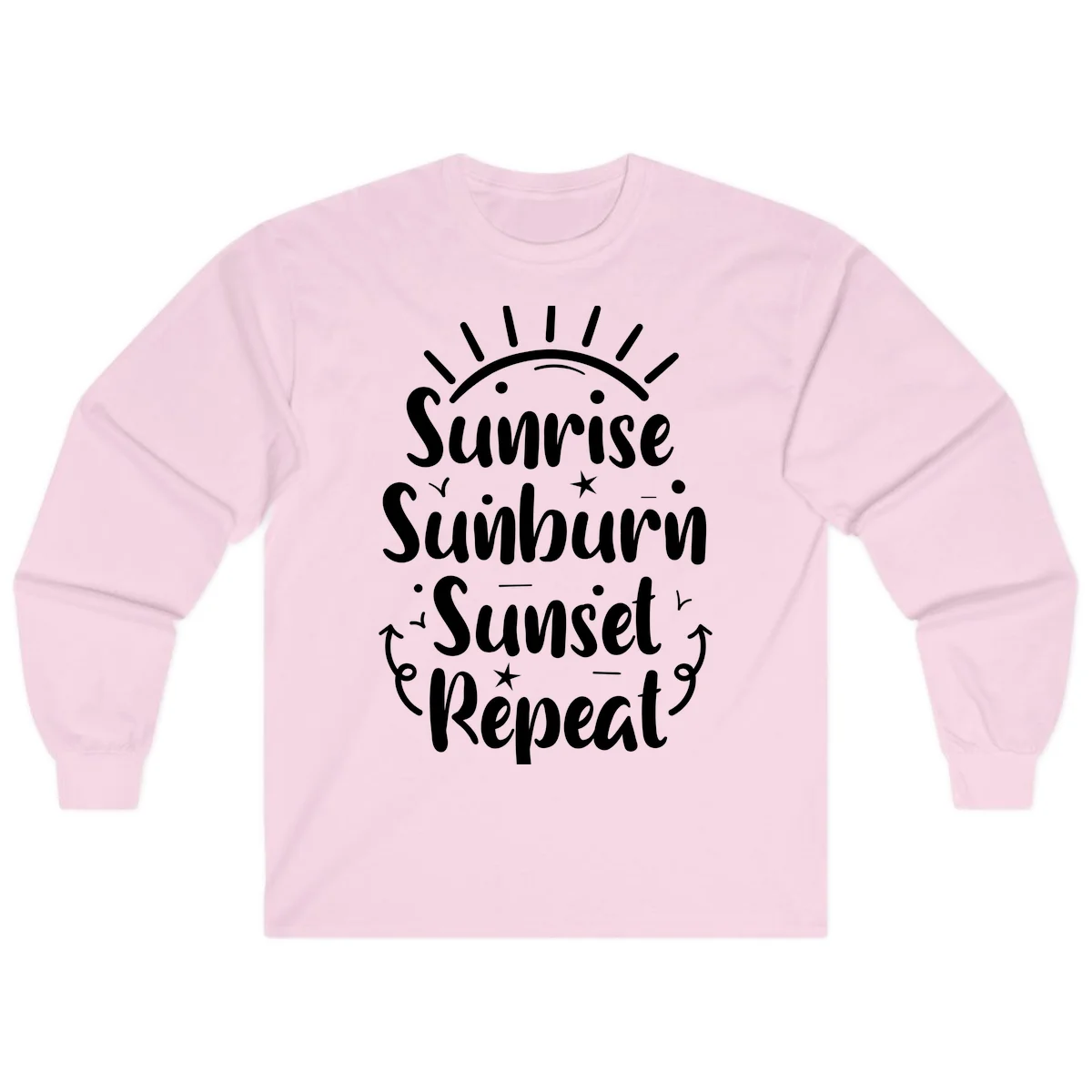 Sunrise Sunburn Sunset Repeat Long Sleeve T-Shirt in Light Pink