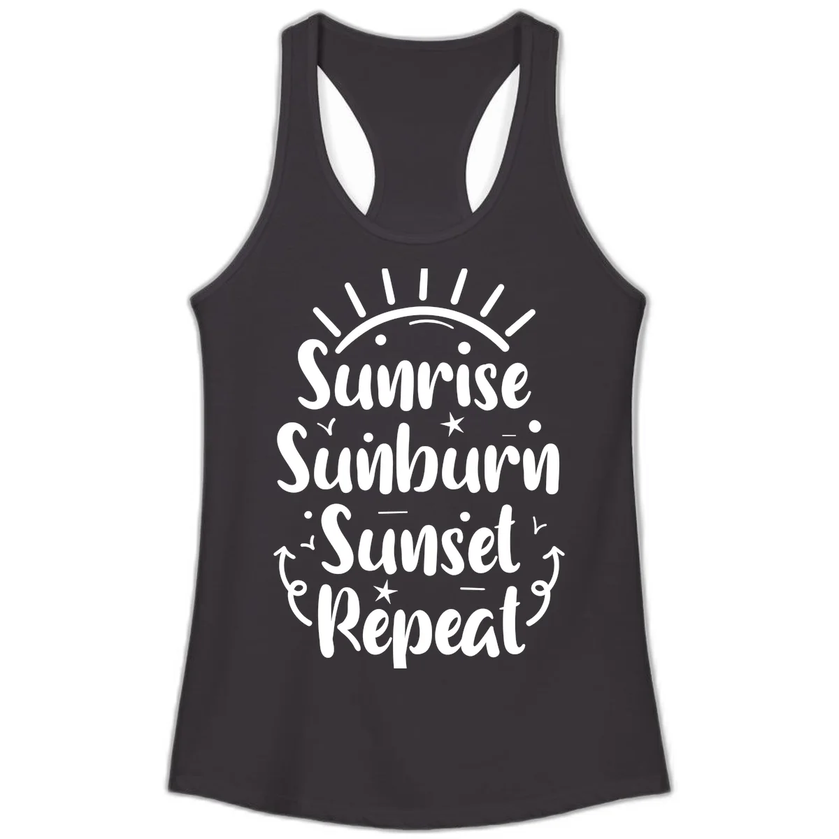 Sunrise Sunburn Sunset Repeat Ladies Tank Top in Black