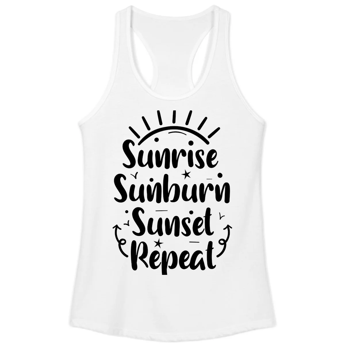 Sunrise Sunburn Sunset Repeat Ladies Tank Top in White