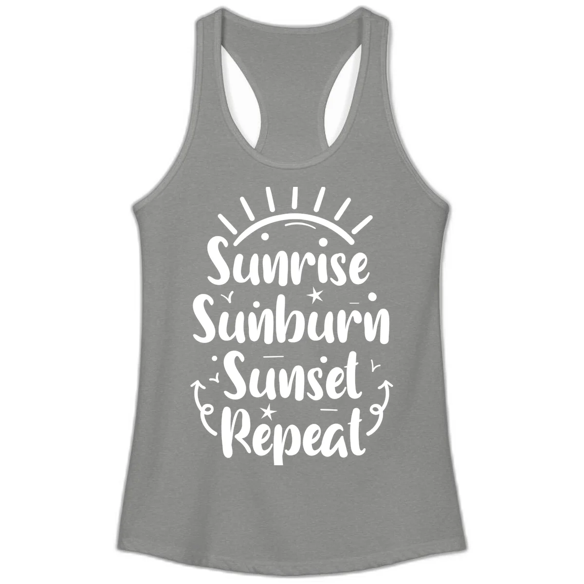 Sunrise Sunburn Sunset Repeat Ladies Tank Top in Heather Grey